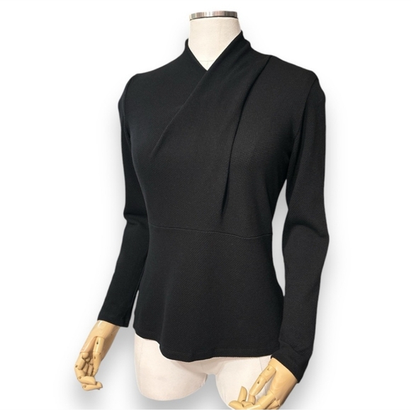 RONEN CHEN Black Knit Asymmetrical Draped Collar Top - Picture 1 of 7